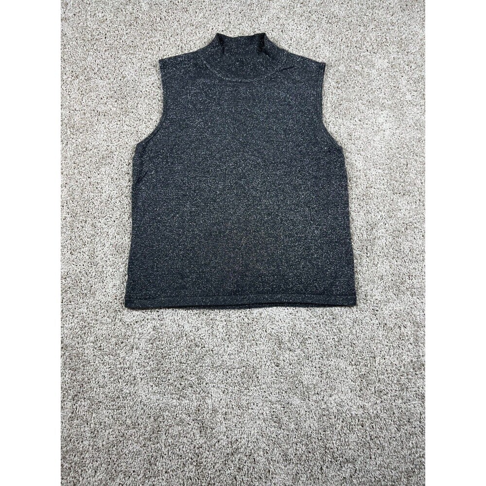 Liz Claiborne Liz Sport Petite Medium Black Metallic Sleeveless Mock Neck Top